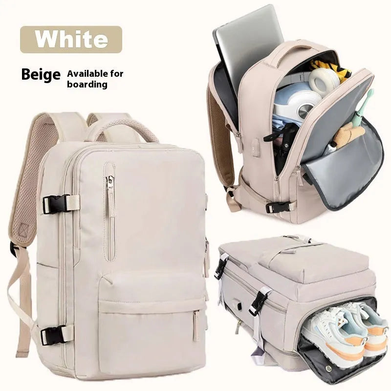 Women's large capacity oxford cloth luggage backpack with curved shoulder straps in light gray colour