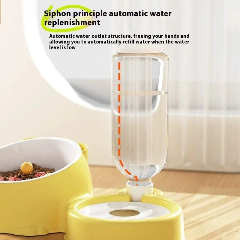 Double bowl automatic cat water fountain with stainless steel ceramic construction and plastic base
