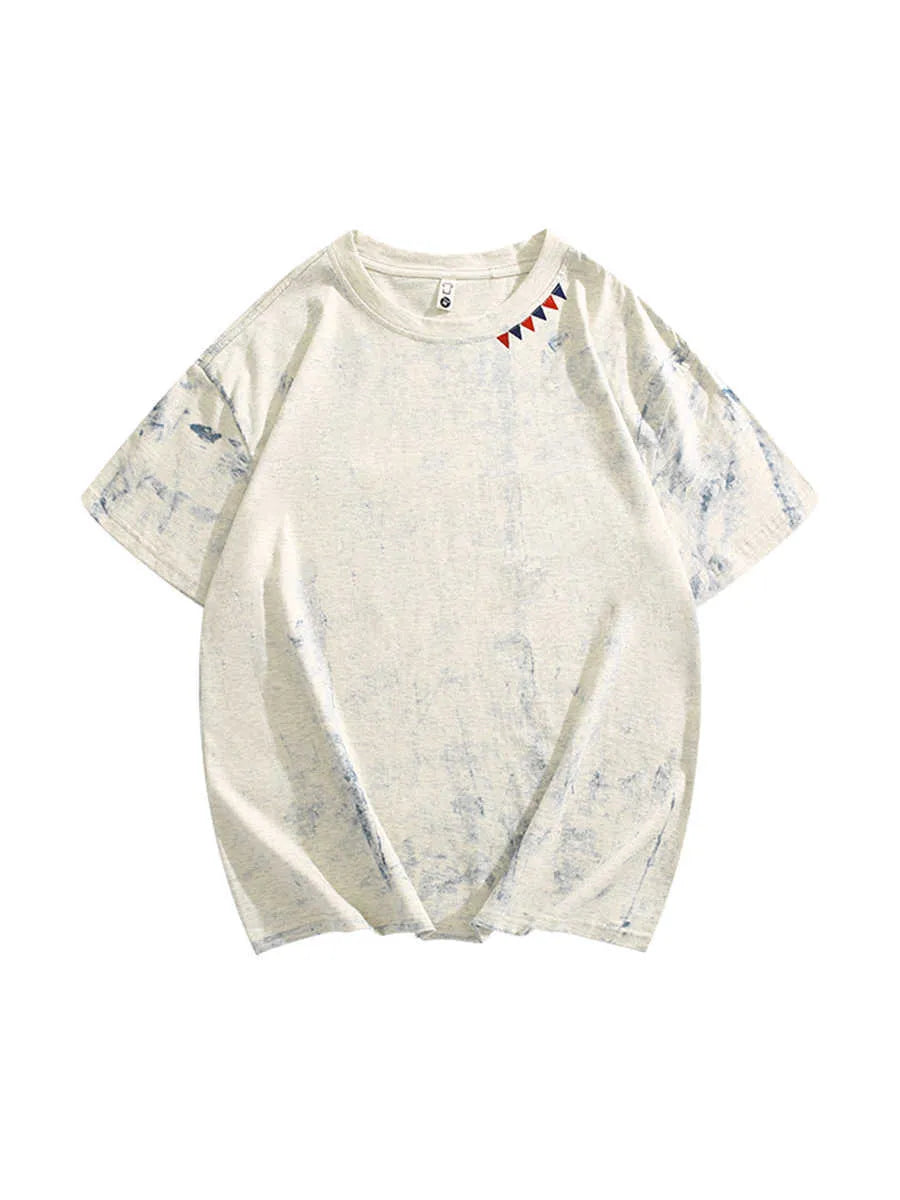 Grey tie dye printed loose fit t-shirt with half sleeves and round neck collar