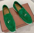 Gommino style slip-on casual loafers with round toe and rubber sole in assorted colours