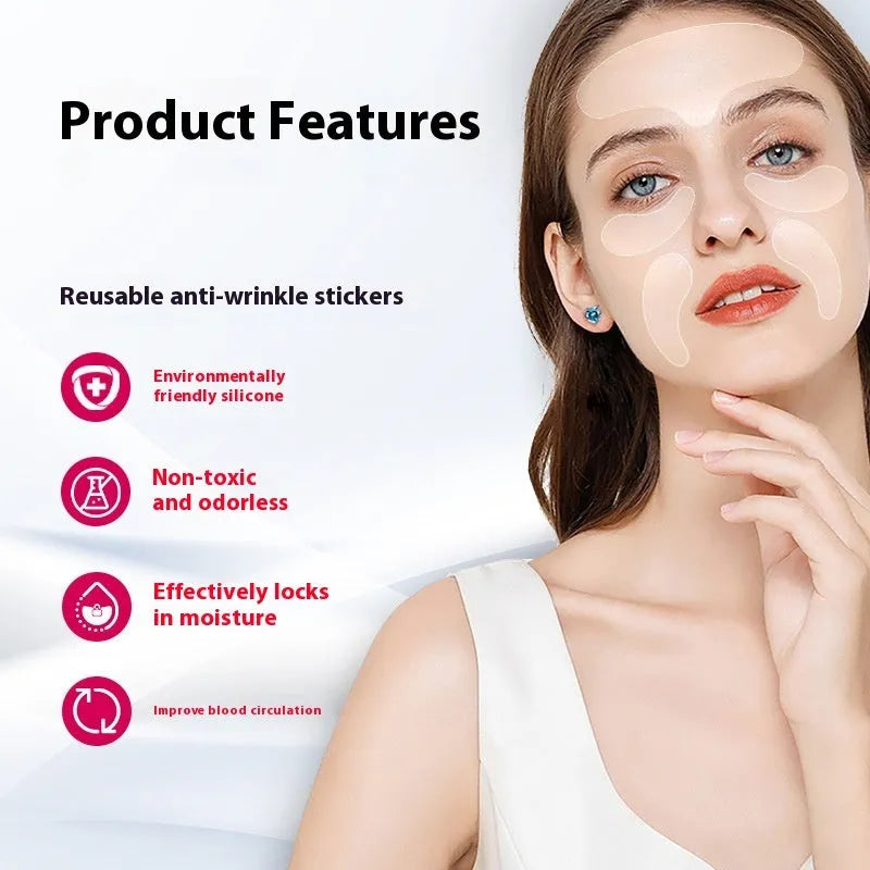 Five silicone anti-wrinkle face stickers set for temporary wrinkle reduction