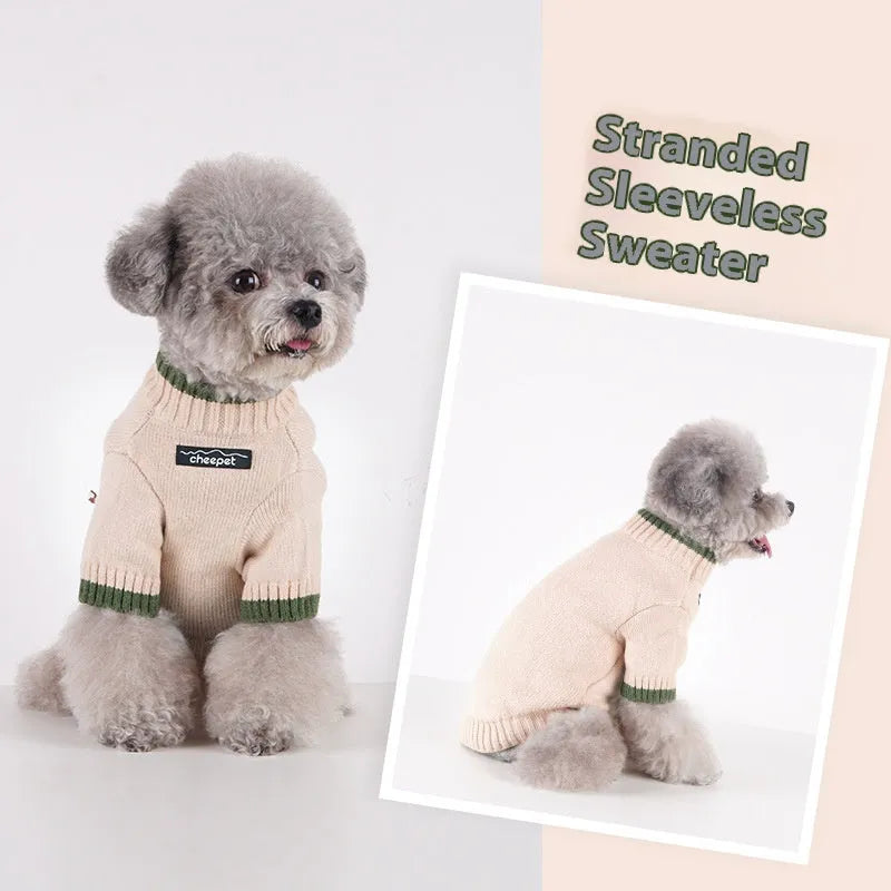 British-style wool pet sweater with contrast-colour two-leg design for cats and dogs in autumn and winter