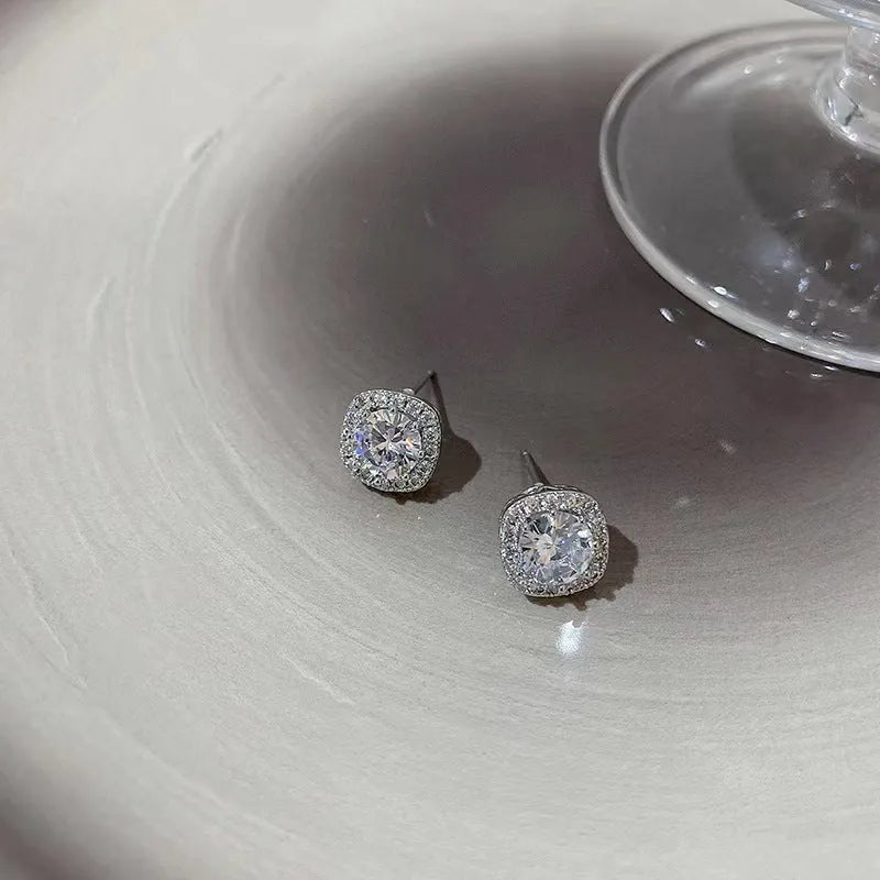 Square diamond geometric earrings in silver and gold colour options with quadrilateral design elements