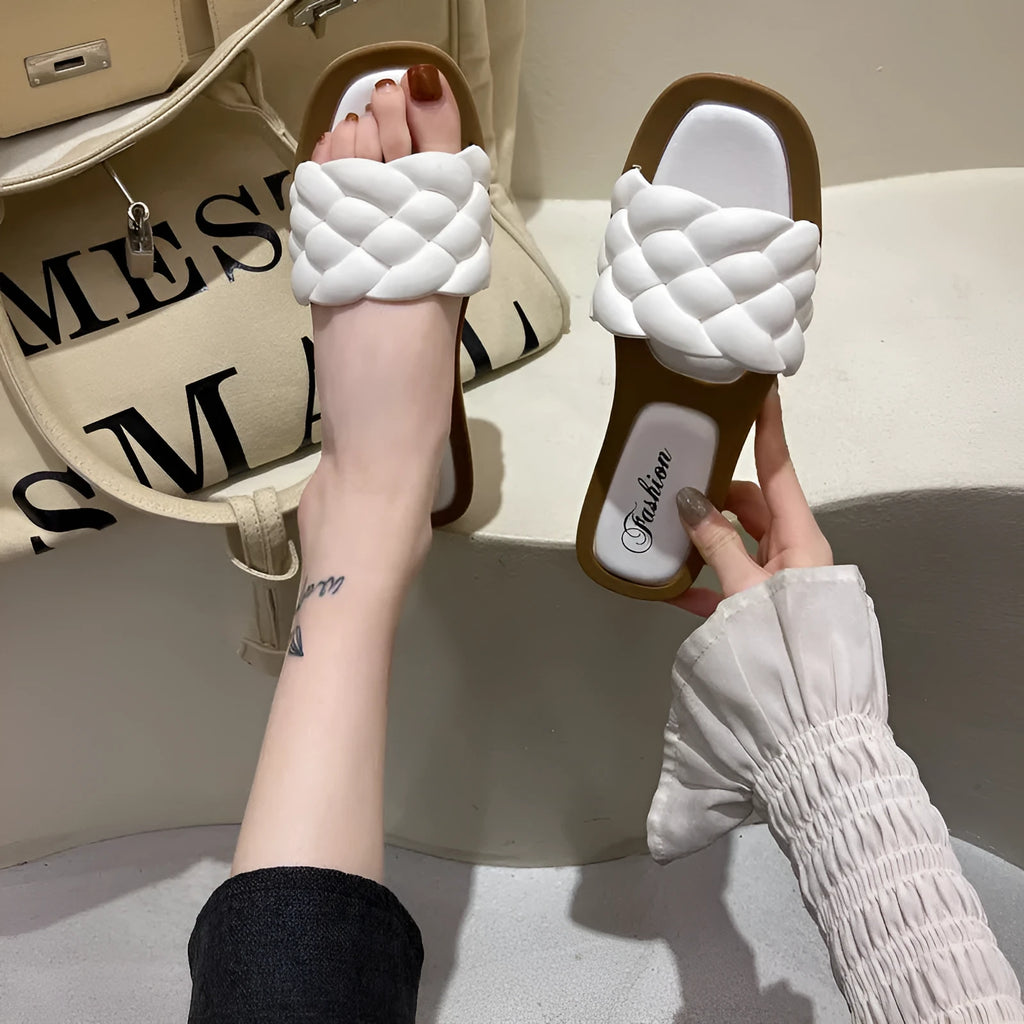 Women's casual PVC beach sandals with a thick non-slip sole, shown in white, green, orange, or black.