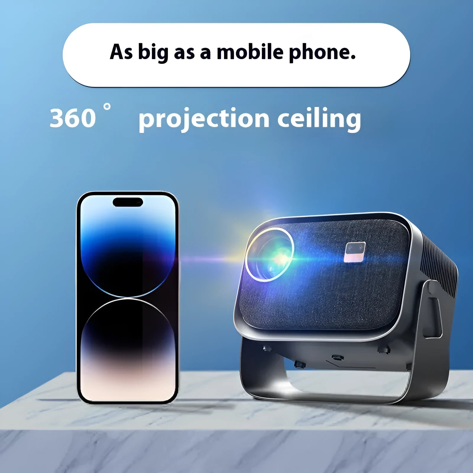 Portable 4K smart home theater projector projecting content from mobile phone onto wall