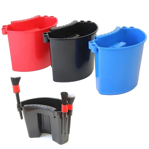 PP plastic car washing bucket with detergent holder in black, red, blue and pink colour options