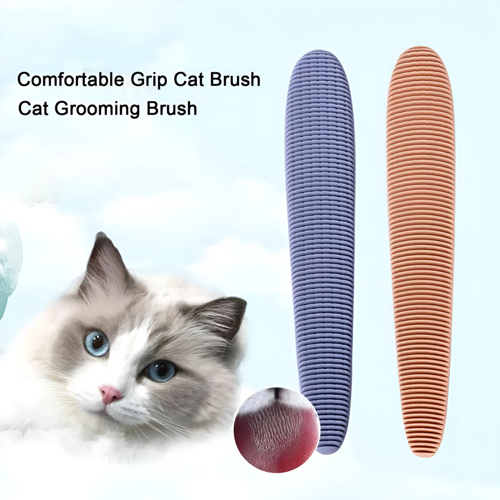 Grey and pink ABS cat grooming comb with tongue massage design and dual-ended grooming surfaces