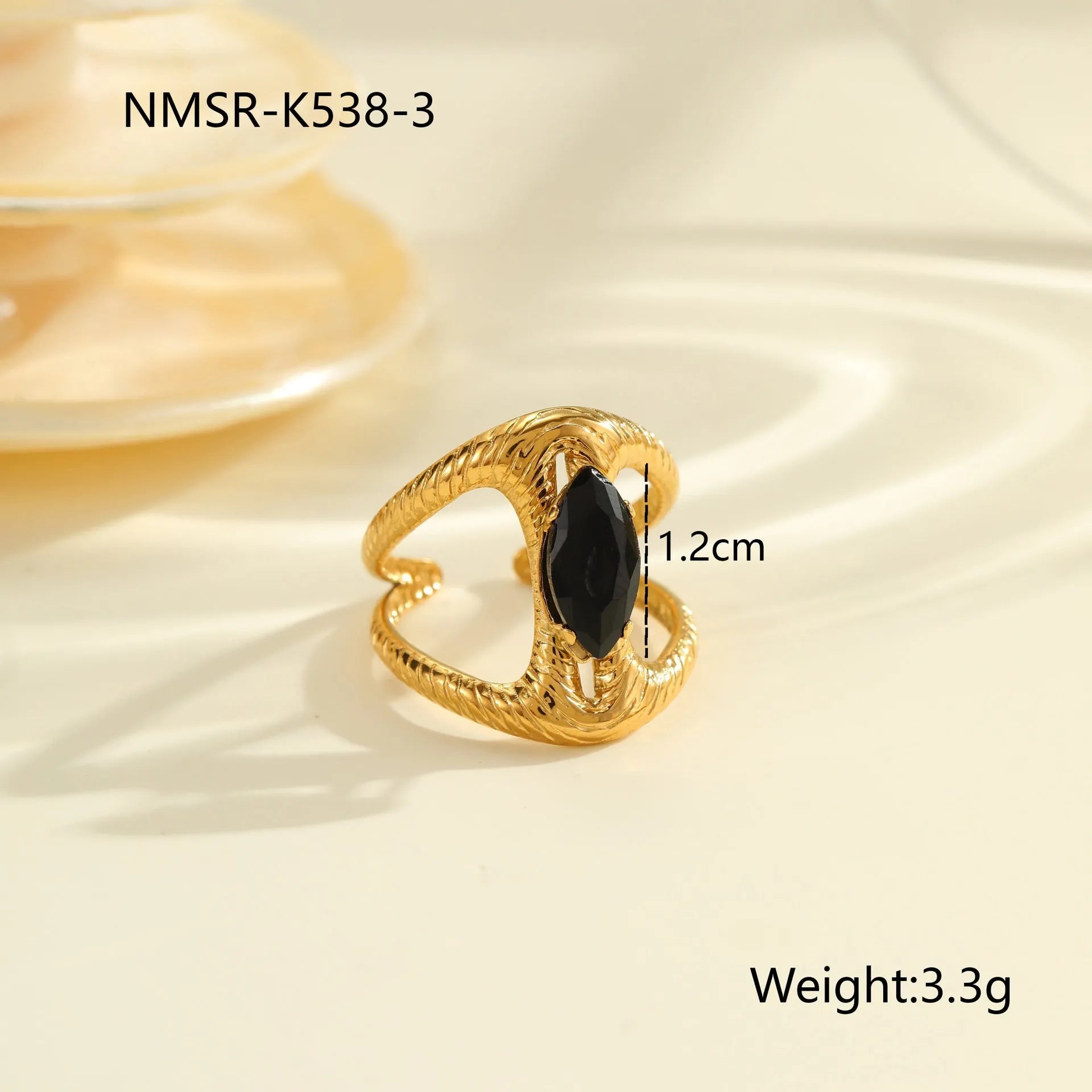 Adjustable geometric stainless steel ring with zircon inlays for women