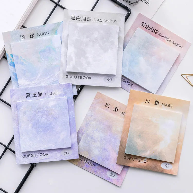 Square planet sticky notes notepad with astronomy designs measuring 7.3cm