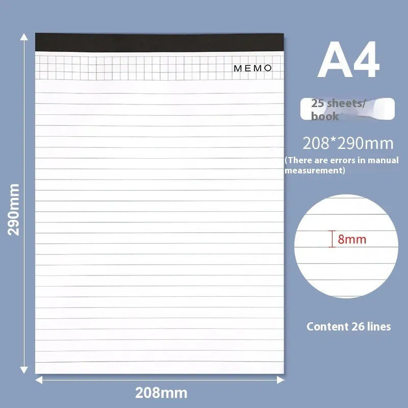 A4 tearable notebook with grid-patterned pages for meeting minutes