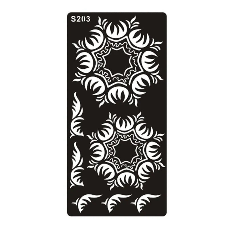 Geometric hollow tattoo template stickers on water transfer paper in multiple colours