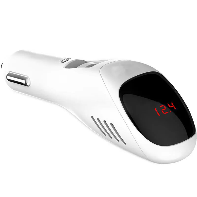 White car USB charger with integrated negative ion air purifier for vehicle cigarette lighter sockets