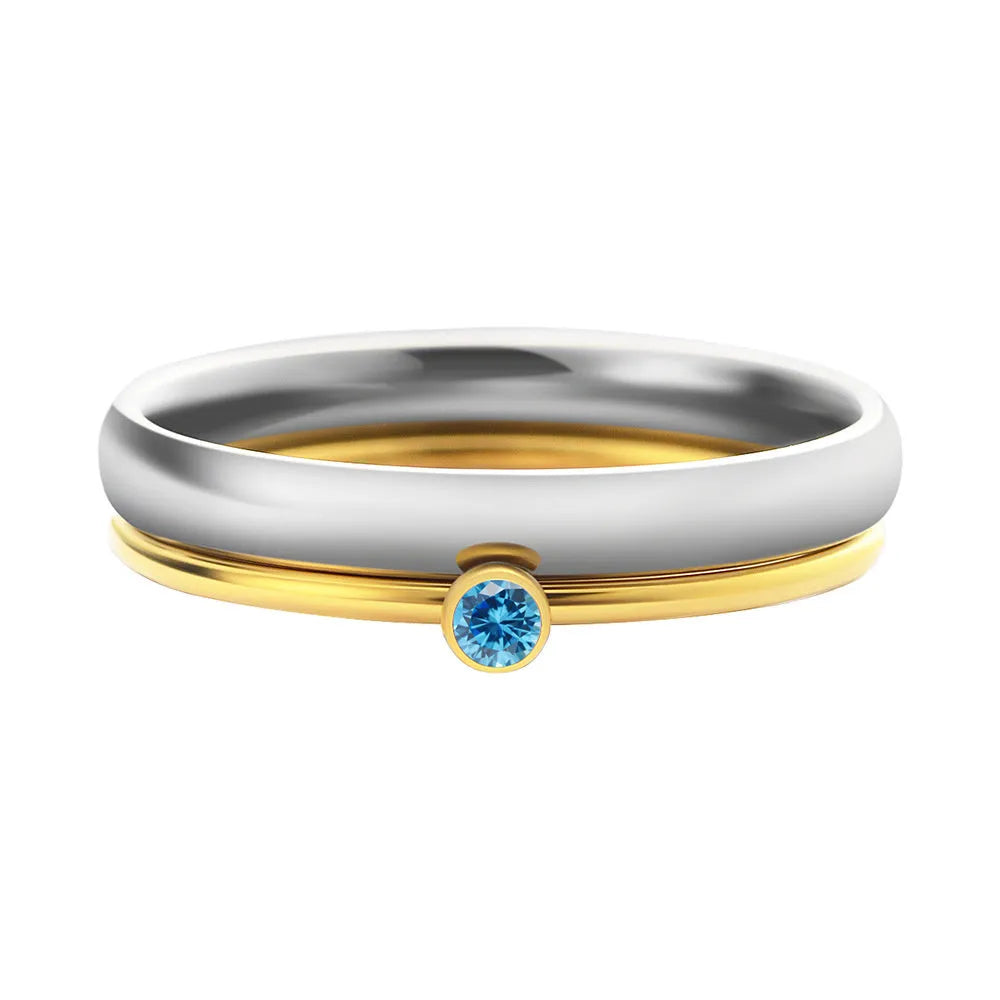 December colour birthstone engraved titanium steel ring for women on a geometric band.