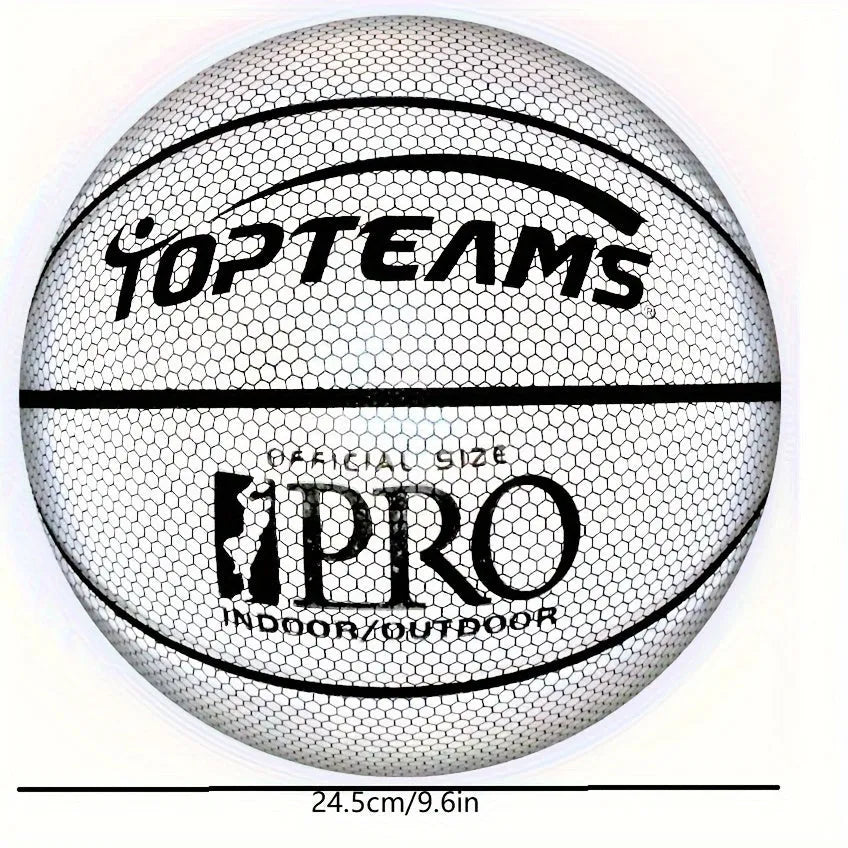 No. 7 basketball with holographic luminous reflective fluorescent surface in polyurethane material