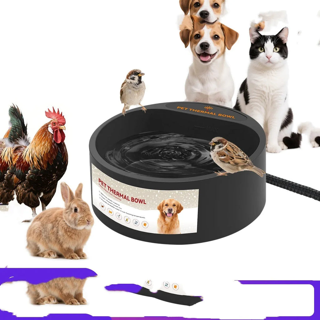 Black ABS plastic pet heating bowl with constant temperature control and 2.2 litre capacity