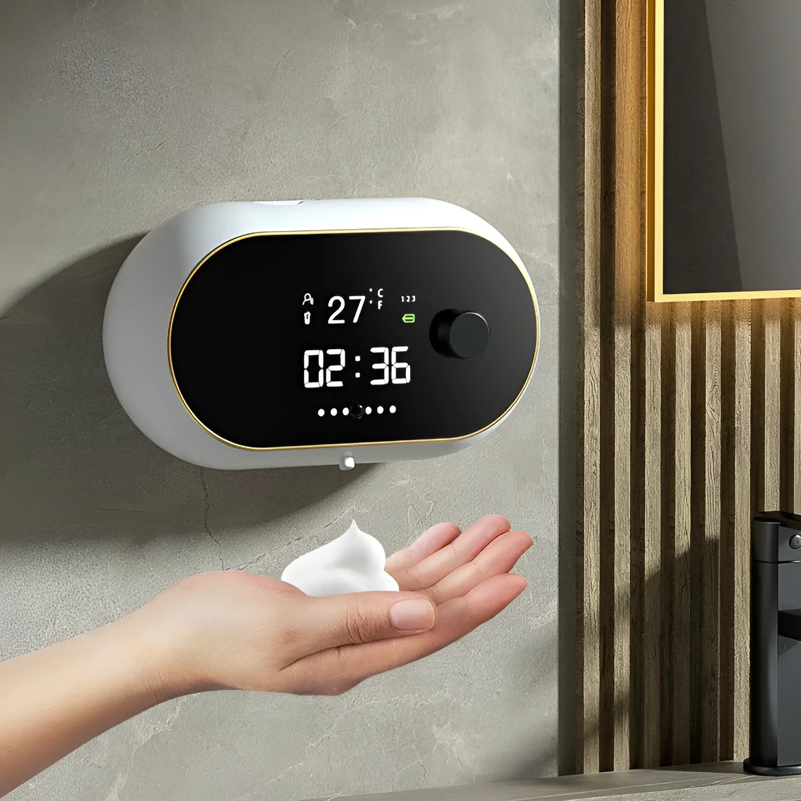 Automatic hand soap dispenser wall mounted in white with USB cable