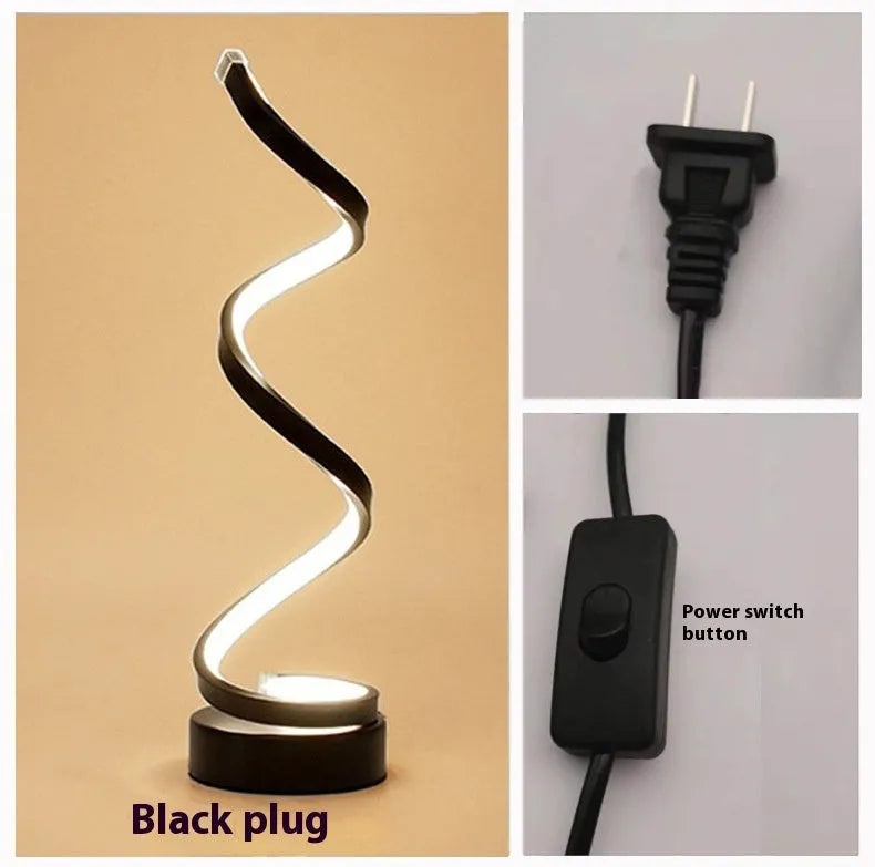 Minimalist black and white LED bedside table lamp with aluminium shade showing dimensions