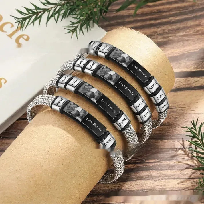 Unisex titanium steel lettering bracelet with leather rope and heart shape bead