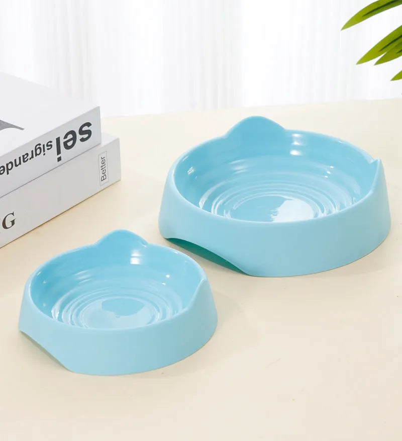 Blue ceramic dog slow feeder bowl with maze pattern for slowing eating pace