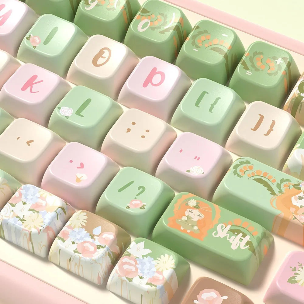 Mu Xia Garden custom dye sublimation keycap set for mechanical keyboards in summer garden colours.