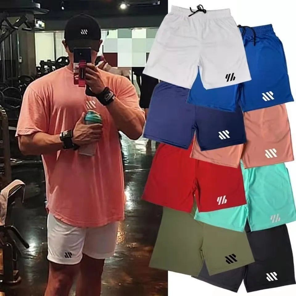 Men's metal silk fabric sports shorts in loose fit design for running and athletic training