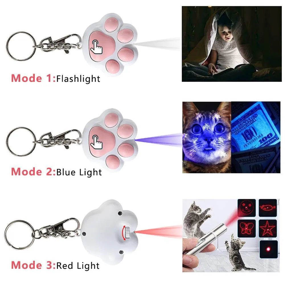Compact pink and black USB rechargeable infrared cat teaser toy with keychain attachment
