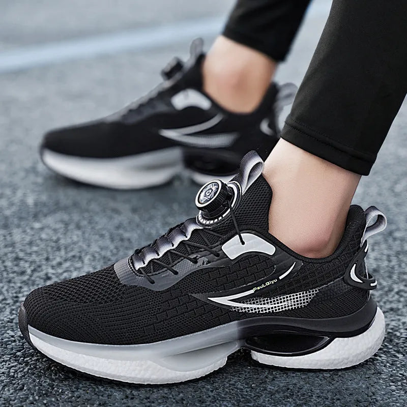 Men's rotating button closure running shoes in Korean style with breathable mesh upper