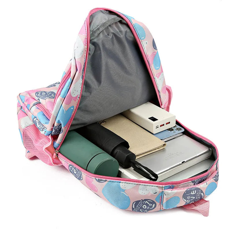 Blue large capacity student schoolbag with air pillow belt system on mannequin