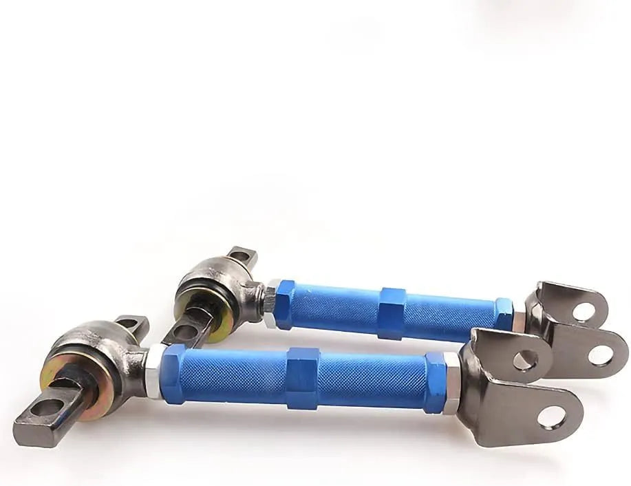 Blue aluminium alloy rear wheel recliner kit for Honda Civic EP3 on a workshop bench.