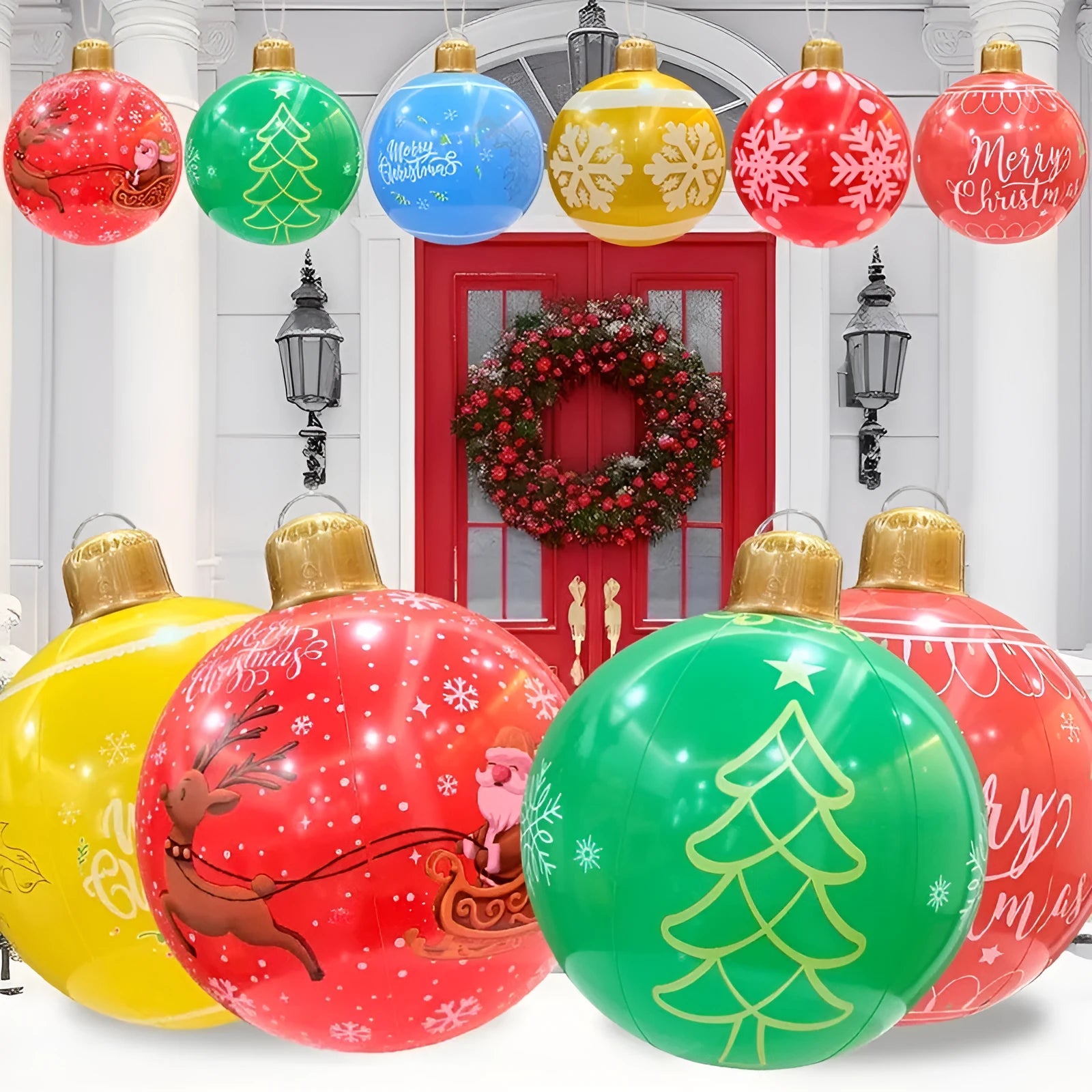 63cm inflatable Christmas ball with flashing LED lights in various designs for outdoor garden decoration