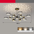 Black iron star-shaped ceiling chandelier with thirteen LED heads and a remote control.