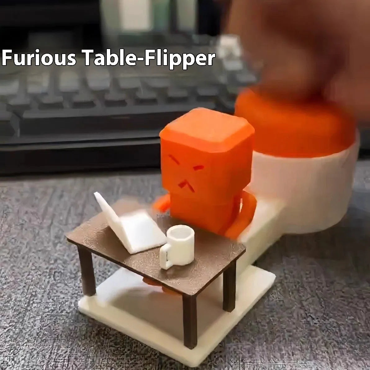 Orange plastic table-top decompression toy with turning parts