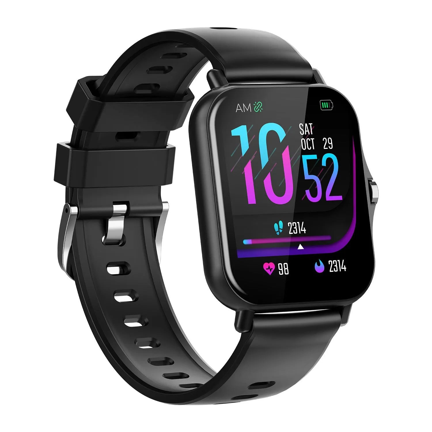 W10 Bluetooth smart watch for heart rate and blood pressure monitoring in blue, black, gold, or silver.