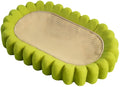 Green oval-shaped sisal cat scratching pad lounge bed on a floor.
