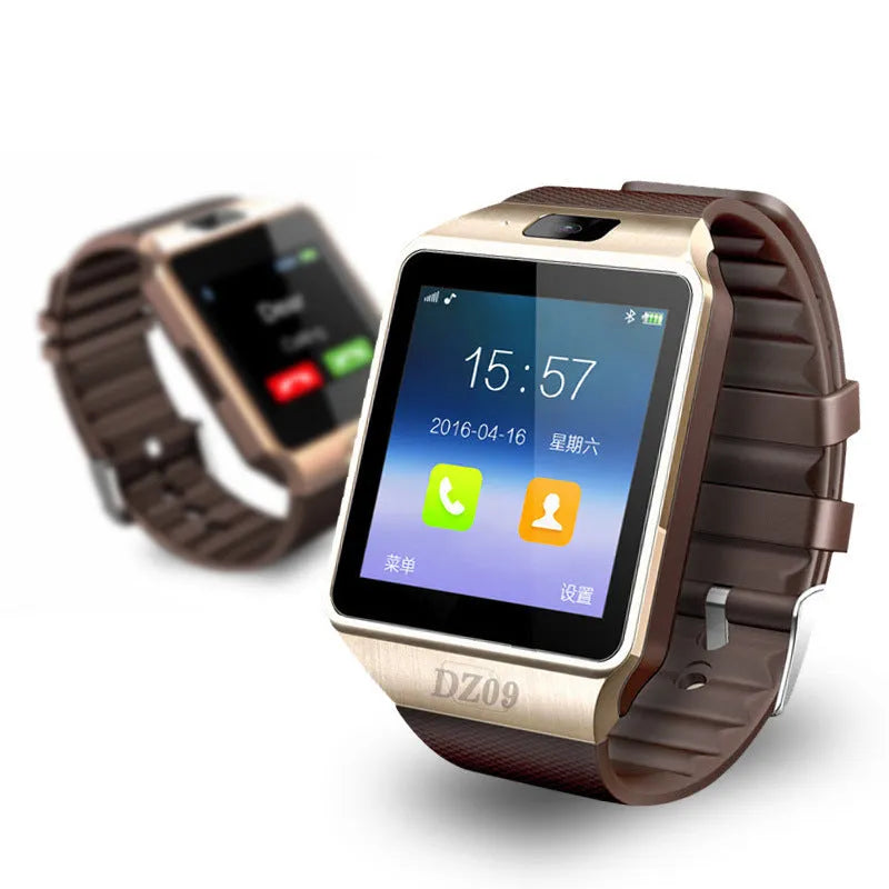 Bluetooth smart watch with 1.44-inch screen on wrist strap, shown in black, white, gold, and silver grey colour options.