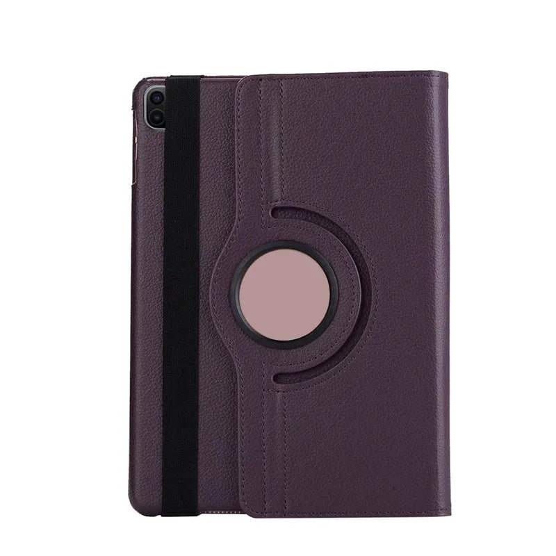 Imitation leather rotating clamshell protective sleeve for iPad, shown in rose red colour.