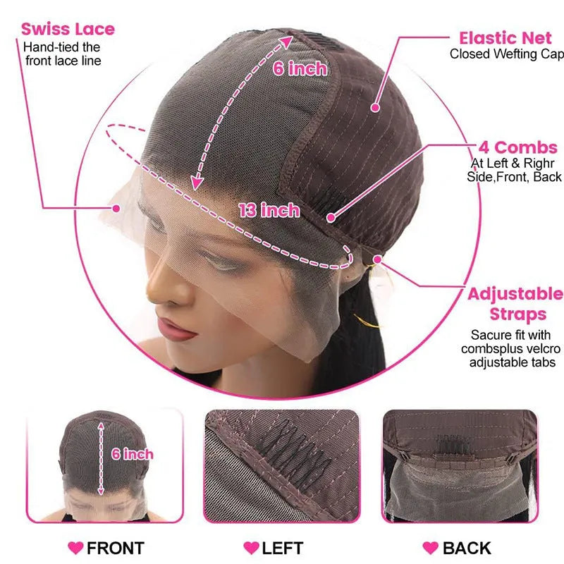 13x6 straight lace front human hair wig in black with natural hairline