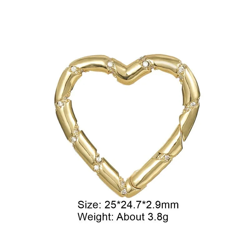 Copper climbing buckle with gold electroplating and micro-inlaid zircon heart design