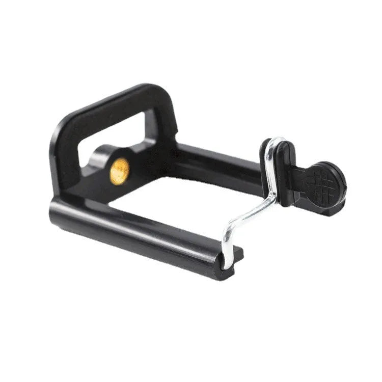 Black plastic universal U clip bracket for mounting a mobile phone