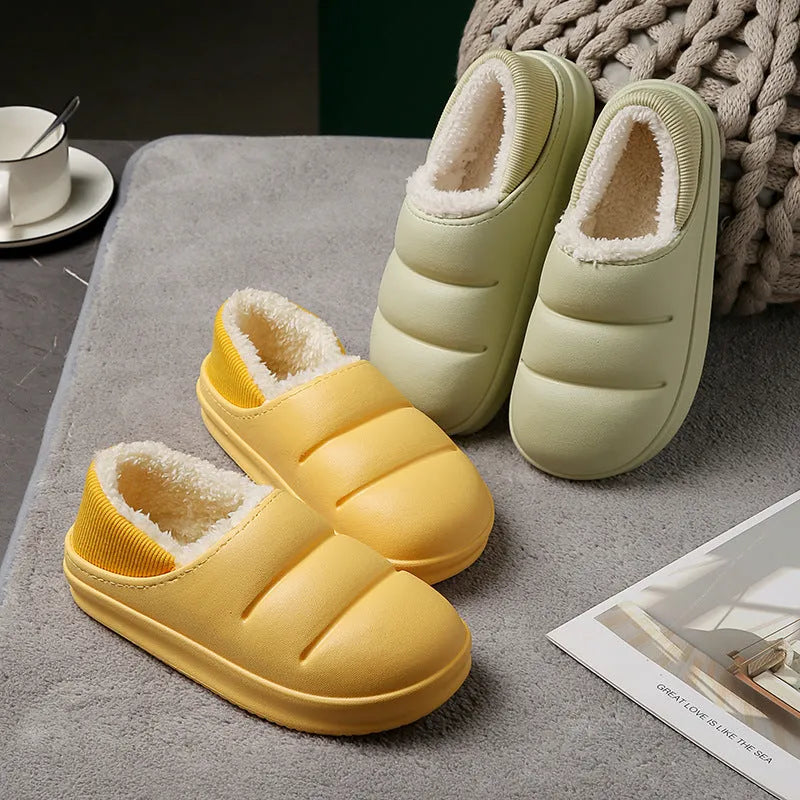 Couple cotton slippers in multiple colours with EVA waterproof construction and plush lining