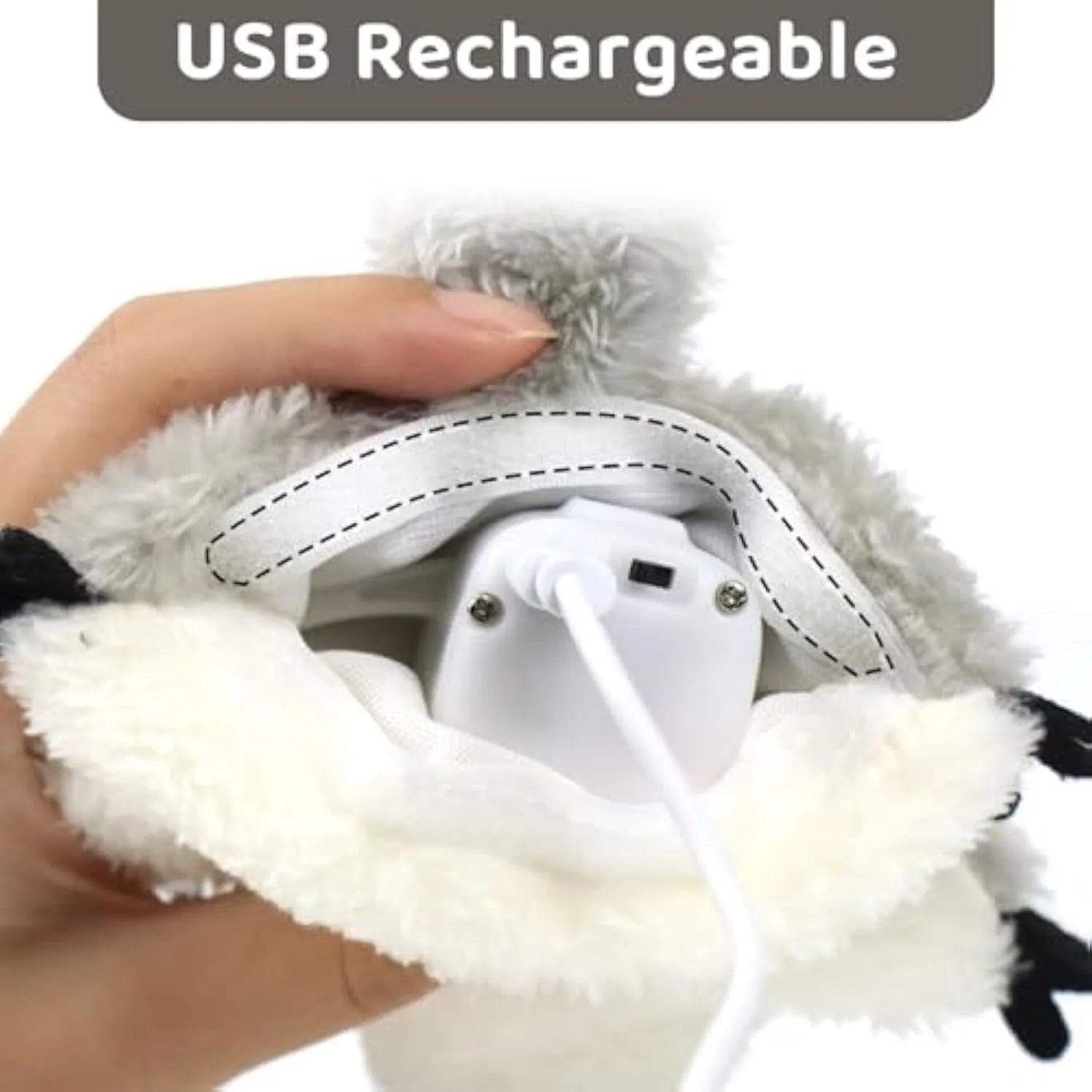Grey flapping squirrel cat toy with waving wings and USB charging port