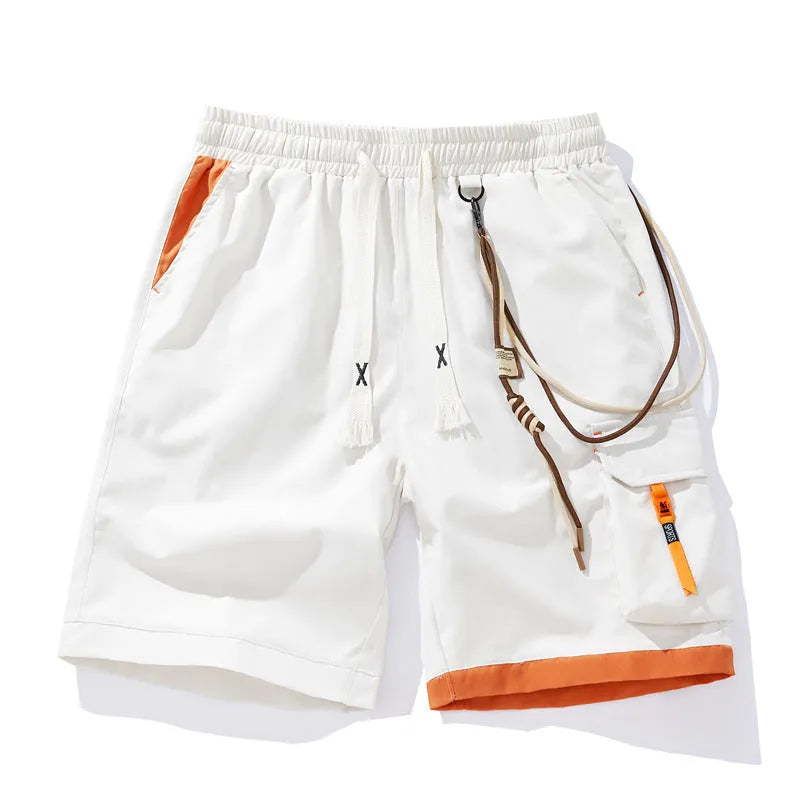 Men's plus size bamboo fibre sports shorts in a loose, cropped straight-leg style on a hanger.