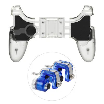Wired mobile phone gaming controller in black colour with physical buttons and plug connection