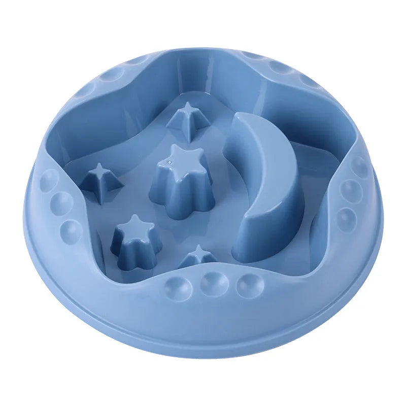 Blue Moon Star Wings slow feeder dog bowl showing raised centre with cut-outs and wide outer food channel.