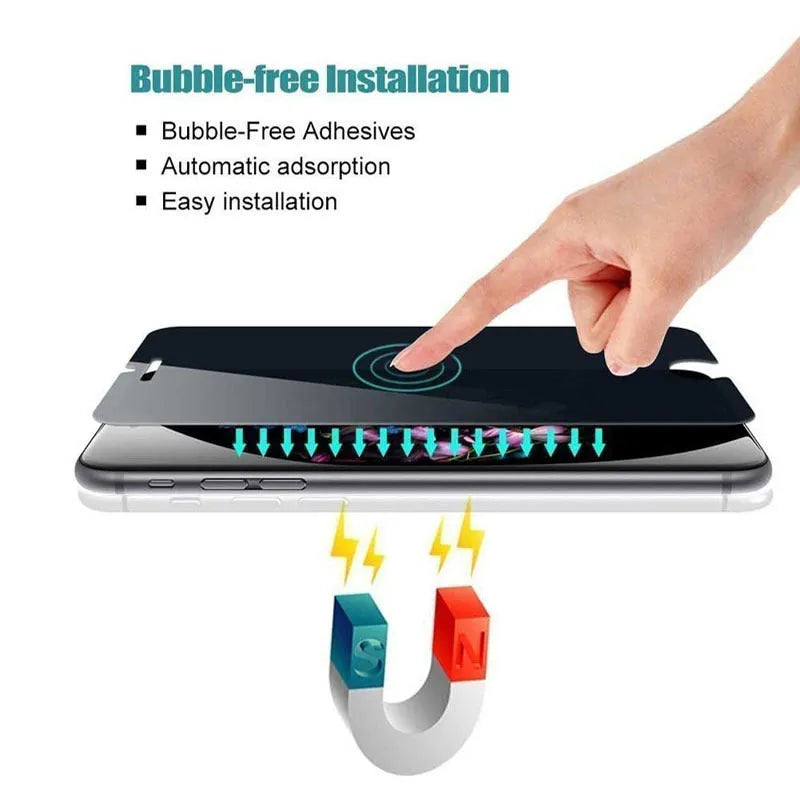 Anti-peeping tempered glass iPhone screen protector in black colour for privacy protection