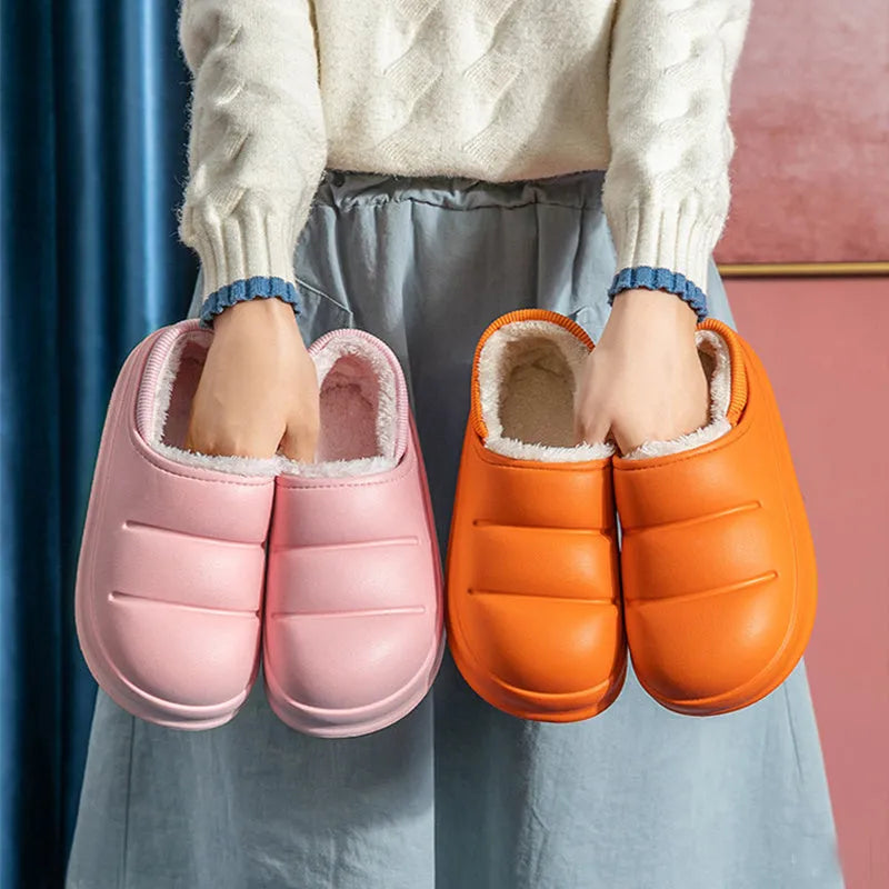 Couple cotton slippers in multiple colours with EVA waterproof construction and plush lining