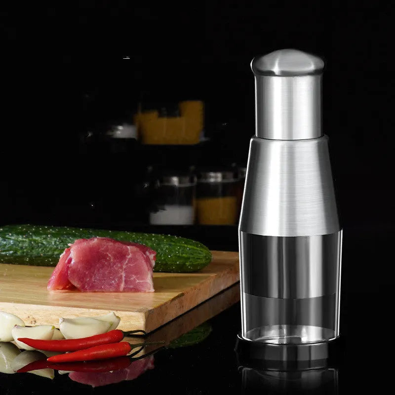 Manual garlic crusher and onion chopper with stainless steel blades, ABS PS plastic, size 6*16